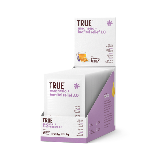 True Magnésio + Inositol Relief 3.0 Camomila e Lavanda Display c/ 30 Sachês